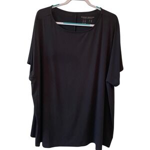 Susan Graver Liquid Knit Black Plus Size 2X Short Sleeve Top Blouse